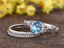 14K Solid Gold Oval Cut Natural Swiss Blue Topaz Gemstone Wedding Ring - JBR Jeweler