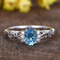 14K Solid Gold Oval Natural Swiss Blue Topaz Gemstone Ring - JBR Jeweler