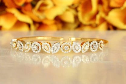 14k Solid Gold Pear and Marquise Shaped Diamond Cuff Bracelet - JBR Jeweler