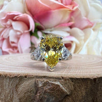 14K Solid Gold Pear Cut Yellow Topaz Three Stone Gemstone Ring - JBR Jeweler