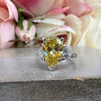 14K Solid Gold Pear Cut Yellow Topaz Three Stone Gemstone Ring - JBR Jeweler