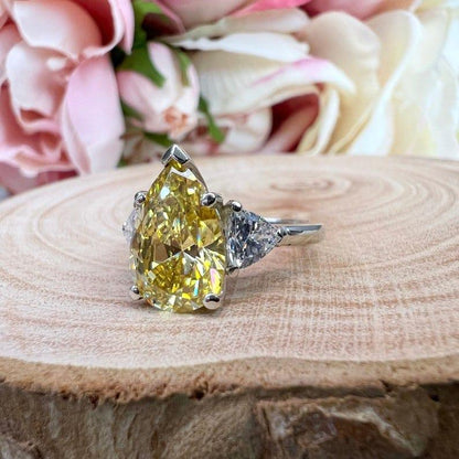 14K Solid Gold Pear Cut Yellow Topaz Three Stone Gemstone Ring - JBR Jeweler