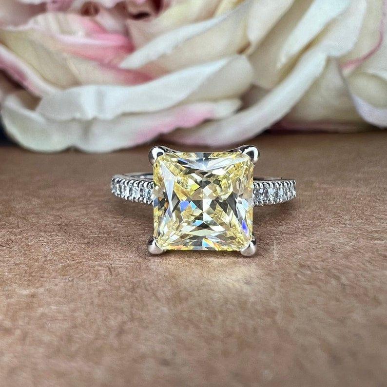 14K Solid Gold Princess Cut Yellow Topaz Gemstone Solitaire Ring - JBR Jeweler