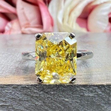 14K Solid Gold Radiant Cut Yellow Topaz Gemstone November Birthstone Ring - JBR Jeweler