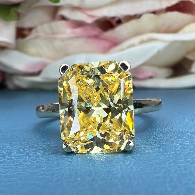 14K Solid Gold Radiant Cut Yellow Topaz Gemstone November Birthstone Ring - JBR Jeweler