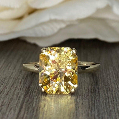 14K Solid Gold Radiant Cut Yellow Topaz Gemstone November Birthstone Ring - JBR Jeweler