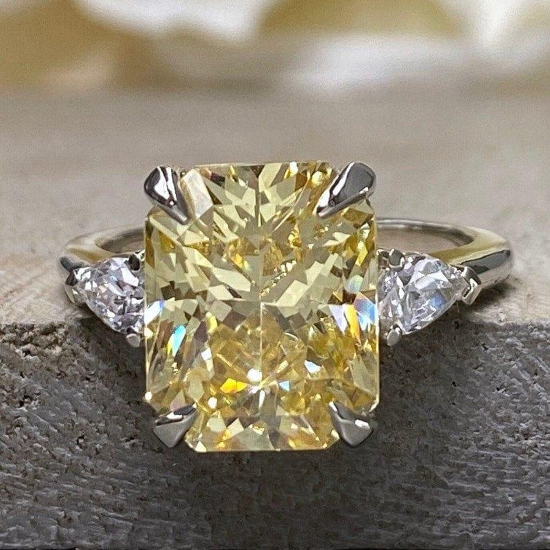 Wedding Ring Diamond And Yellow Topaz Ring 14K Solid Gold Radiant