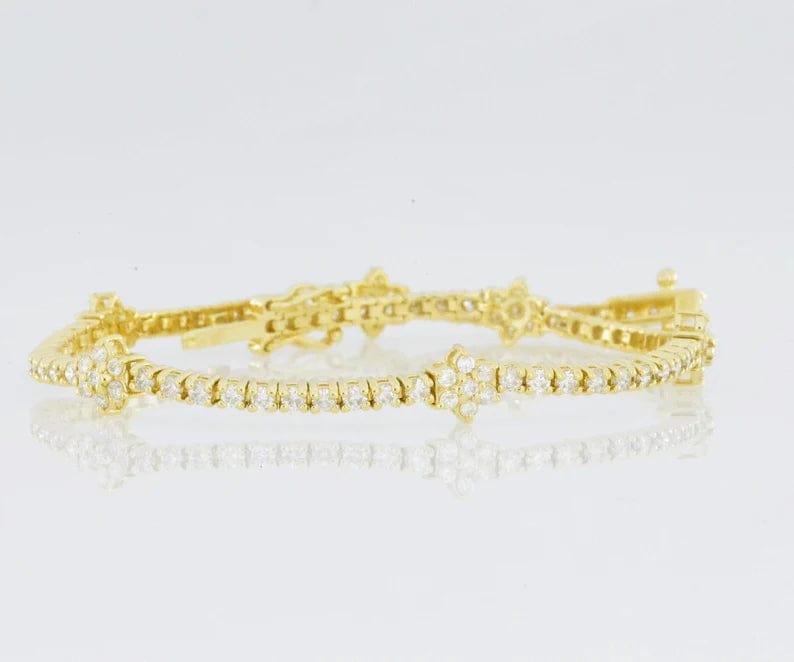 14k Solid Gold Tennis Floral Style Bracelet - JBR Jeweler