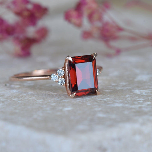 14K Solid Rose Gold Garnet Gemstone Engagement Dainty Ring Mothers Day For Gift - JBR Jeweler