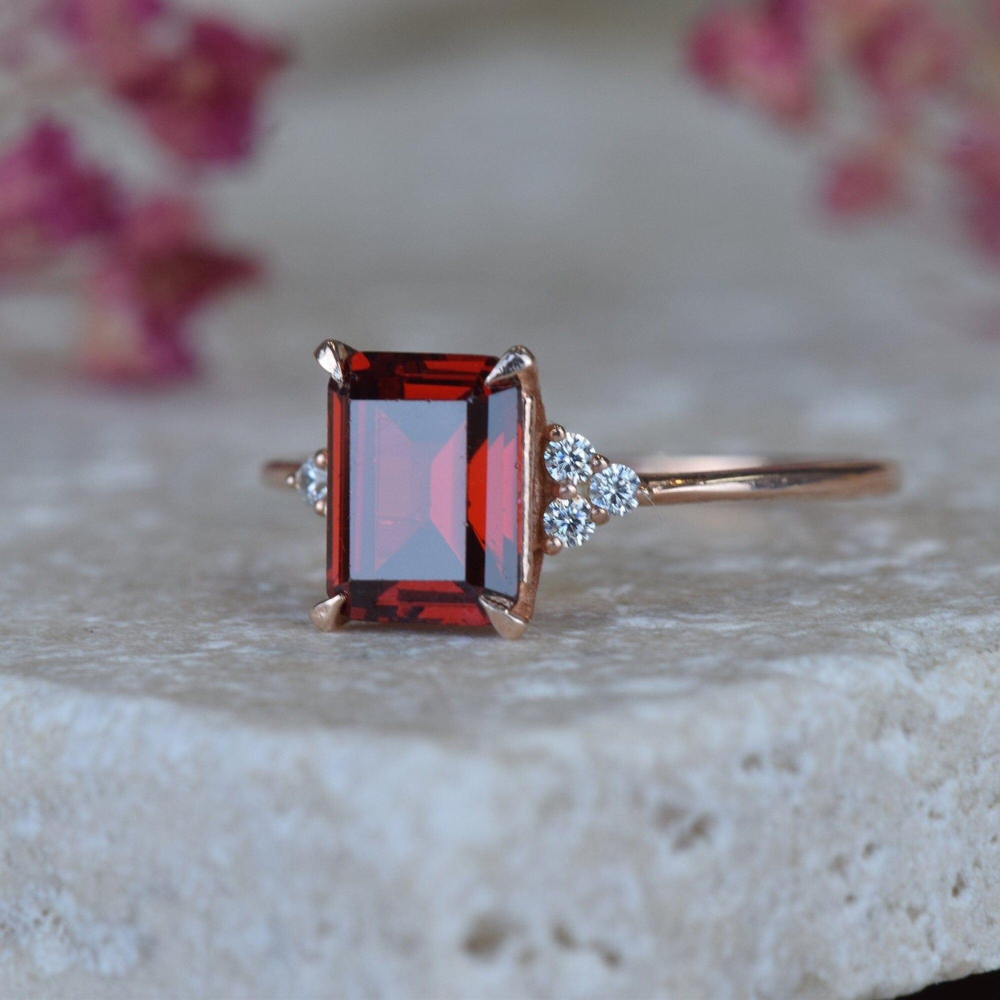 14K Solid Rose Gold Garnet Gemstone Engagement Dainty Ring Mothers Day For Gift - JBR Jeweler