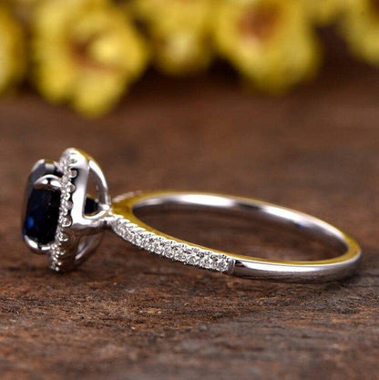 14K White Gold Blue Sapphire Engagement diamond Wedding Ring - JBR Jeweler