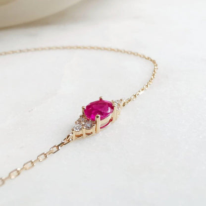 14k Yellow Gold Oval Ruby Dainty Bracelet - JBR Jeweler