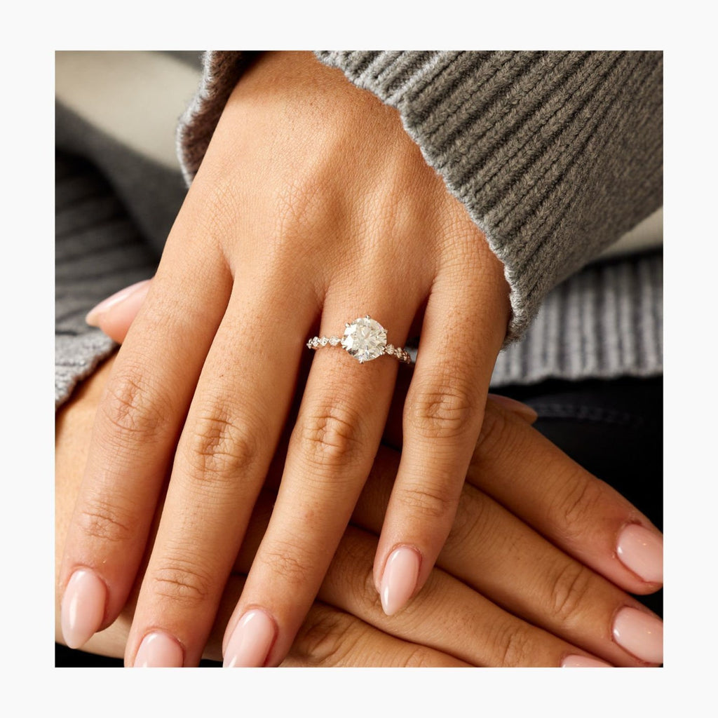 14k Gold 5.60 Caret Round Cut Lab Grown Diamond Engagement Ring 6 Prong Set Ring - JBR Jeweler