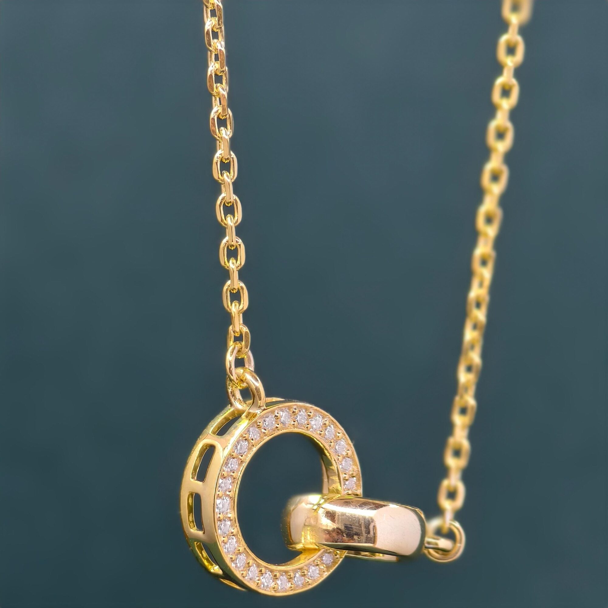 14k Gold Double Circle Moissanite Diamond Interlocking Rings Pendant, Dainty Anniversary Gift for Her - JBR Jeweler