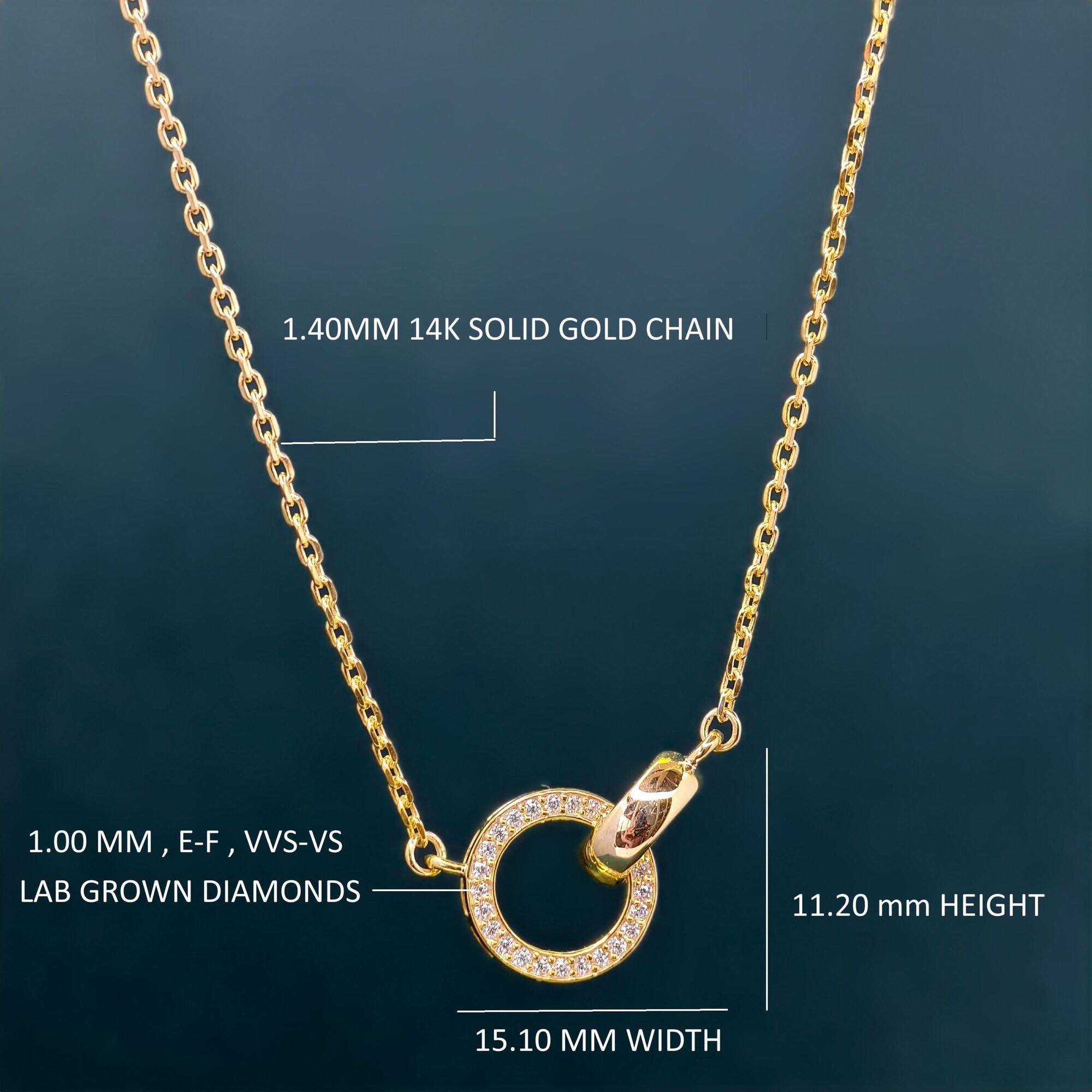 14k Gold Double Circle Moissanite Diamond Interlocking Rings Pendant, Dainty Anniversary Gift for Her - JBR Jeweler