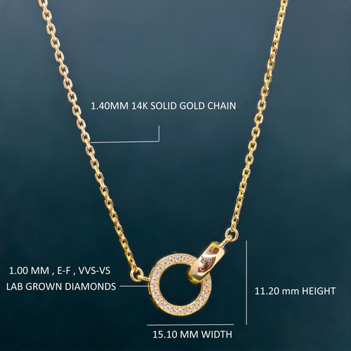14k Gold Double Circle Moissanite Diamond Interlocking Rings Pendant, Dainty Anniversary Gift for Her - JBR Jeweler