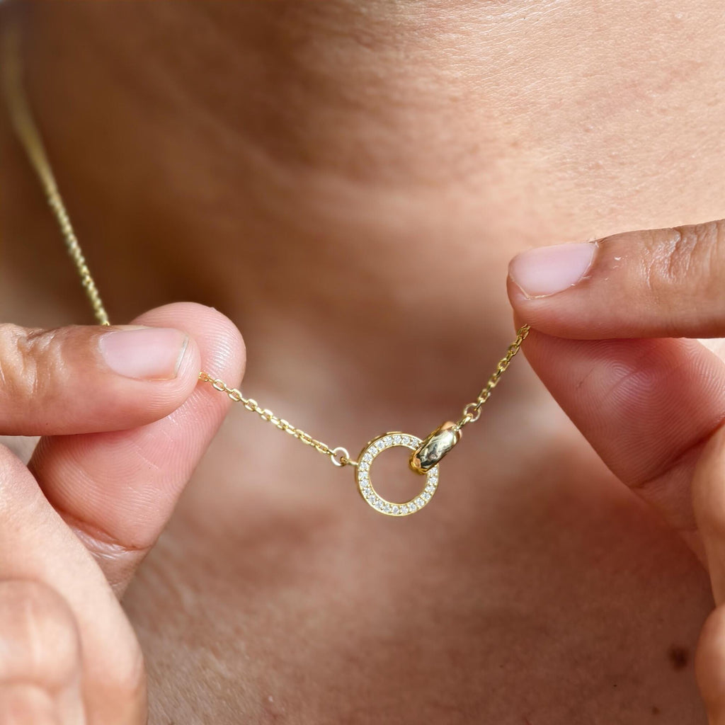14k Gold Double Circle Moissanite Diamond Interlocking Rings Pendant, Dainty Anniversary Gift for Her - JBR Jeweler