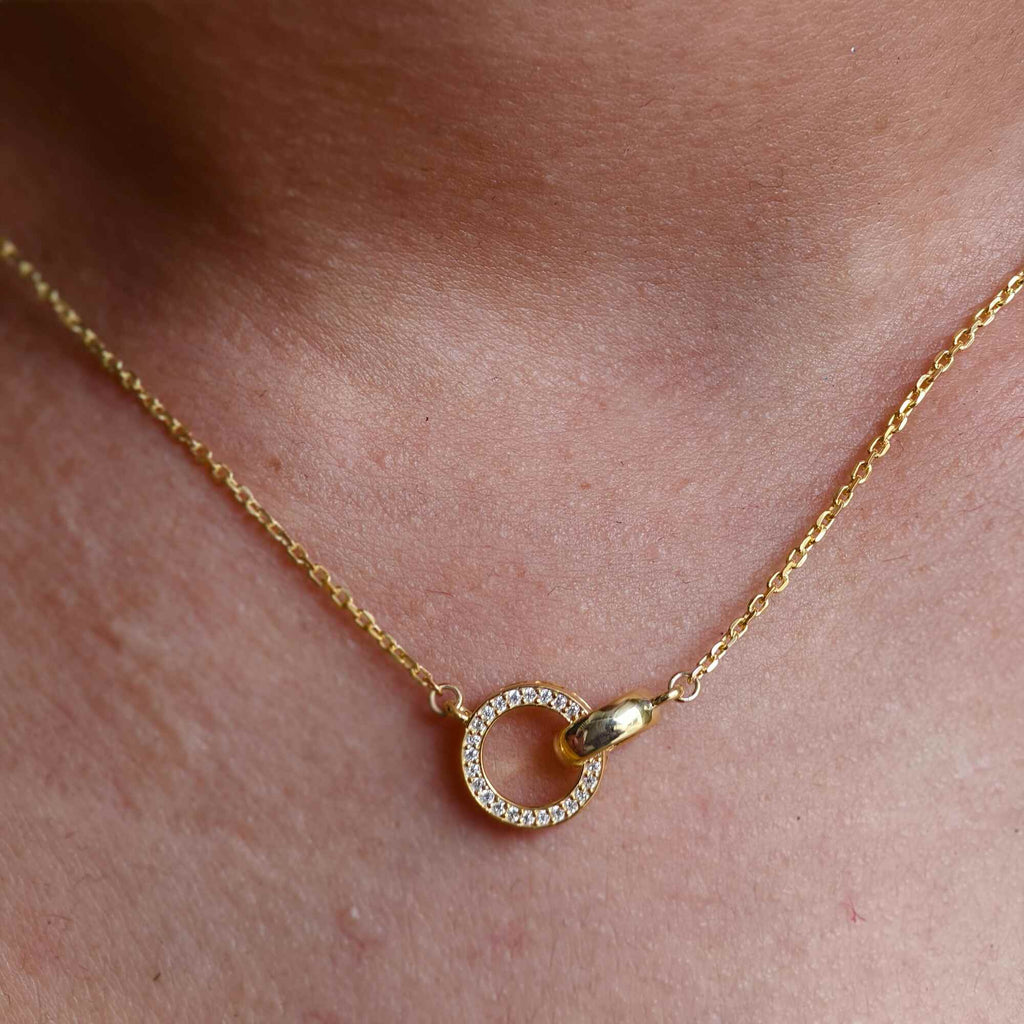 14k Gold Double Circle Moissanite Diamond Interlocking Rings Pendant, Dainty Anniversary Gift for Her - JBR Jeweler