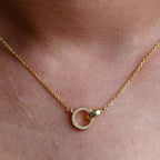 14k Gold Double Circle Moissanite Diamond Interlocking Rings Pendant, Dainty Anniversary Gift for Her - JBR Jeweler