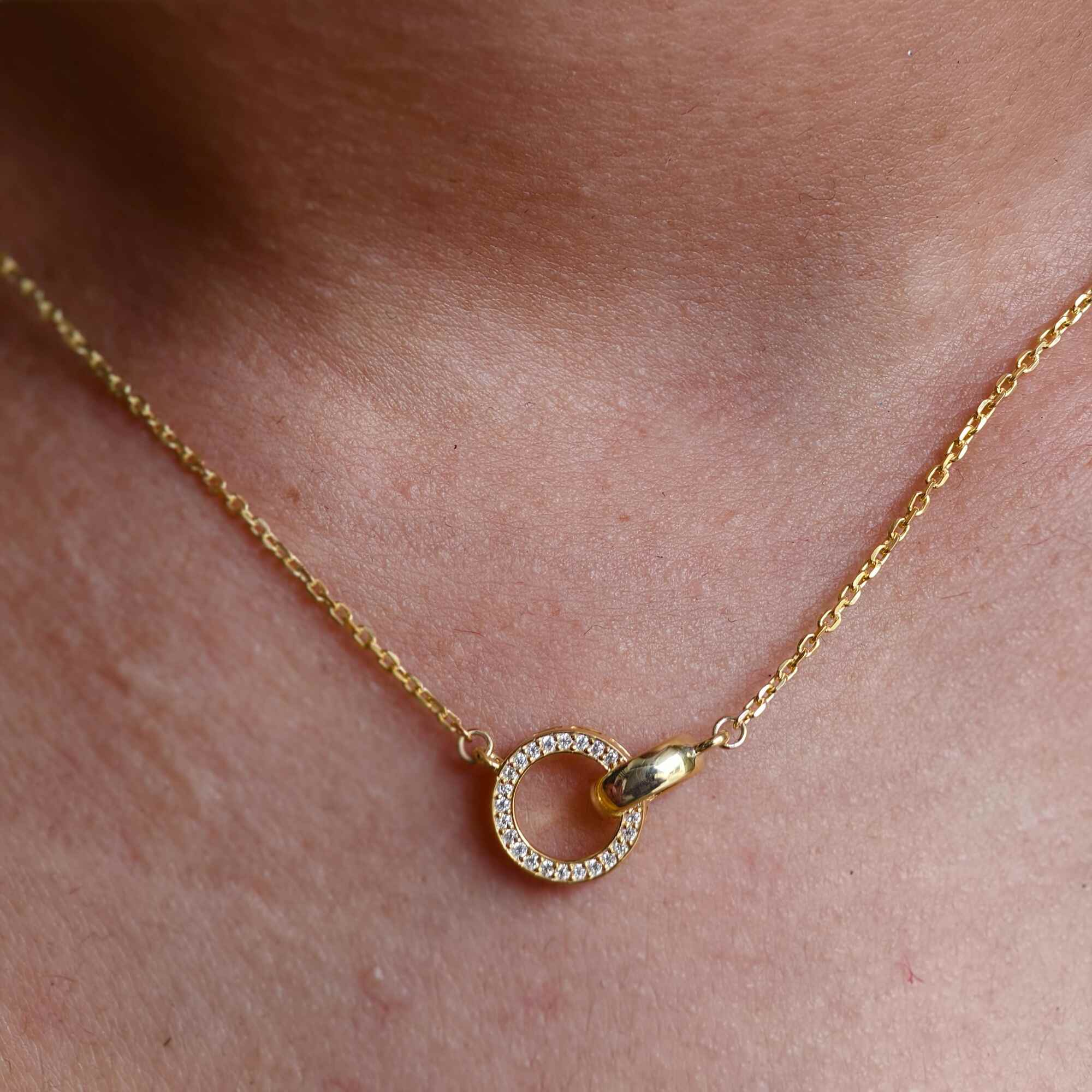 14k Gold Double Circle Moissanite Diamond Interlocking Rings Pendant, Dainty Anniversary Gift for Her - JBR Jeweler