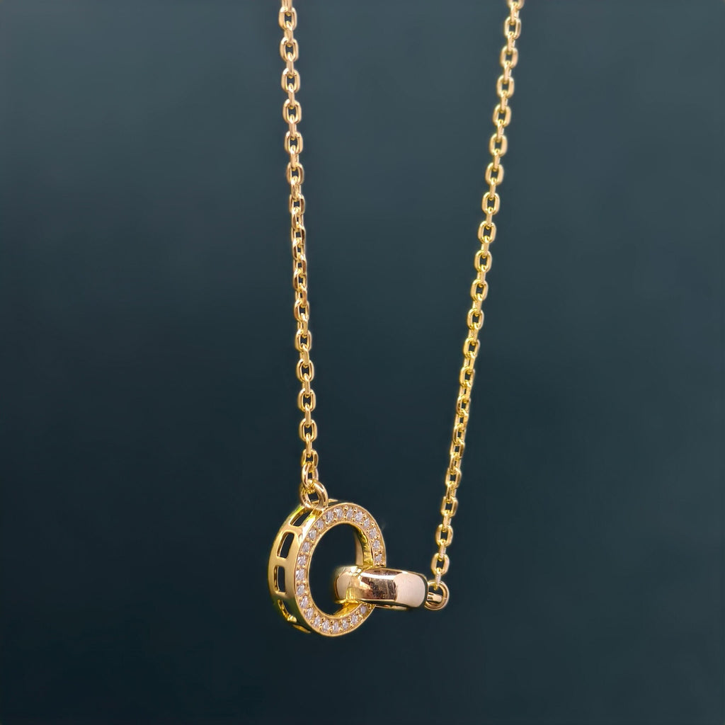 14k Gold Double Circle Moissanite Diamond Interlocking Rings Pendant, Dainty Anniversary Gift for Her - JBR Jeweler