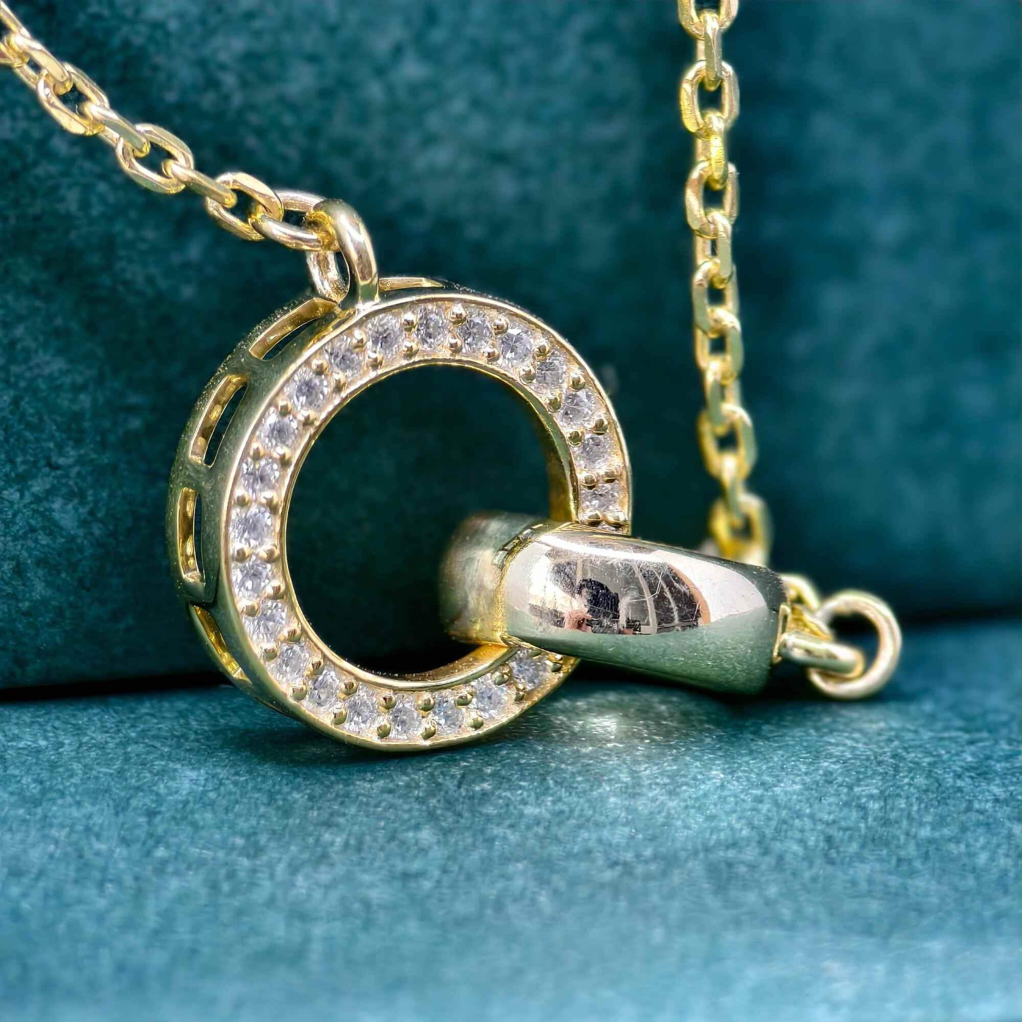 14k Gold Double Circle Moissanite Diamond Interlocking Rings Pendant, Dainty Anniversary Gift for Her - JBR Jeweler