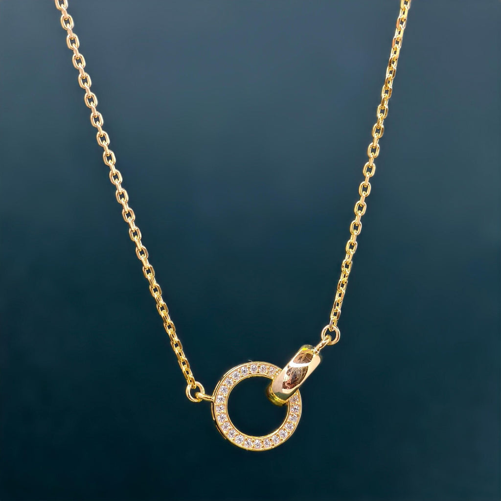 14k Gold Double Circle Moissanite Diamond Interlocking Rings Pendant, Dainty Anniversary Gift for Her - JBR Jeweler