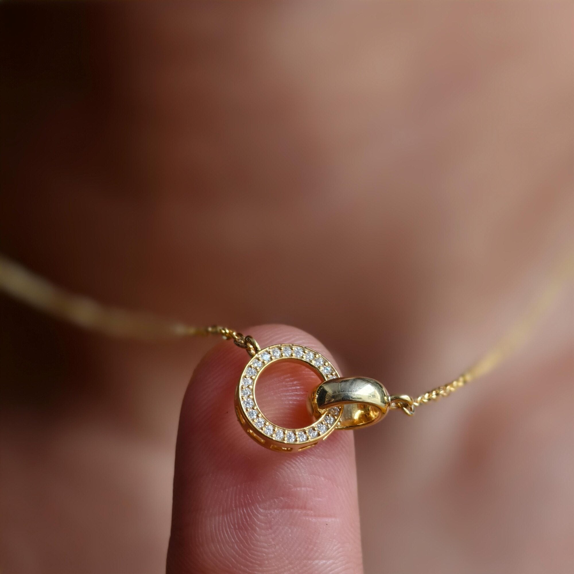 14k Gold Double Circle Moissanite Diamond Interlocking Rings Pendant, Dainty Anniversary Gift for Her - JBR Jeweler