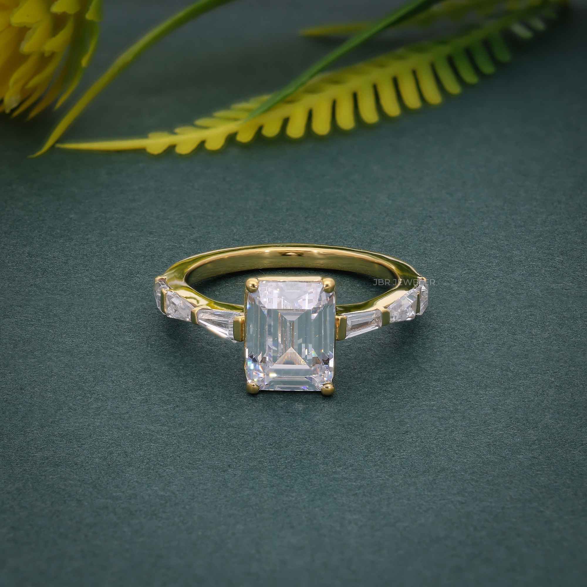 Emerald Lab Grown Diamond Engagement Ring with Side Stone Baguette - JBR Jeweler