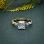 Emerald Moissanite Engagement Ring with Side Stone Baguette - JBR Jeweler