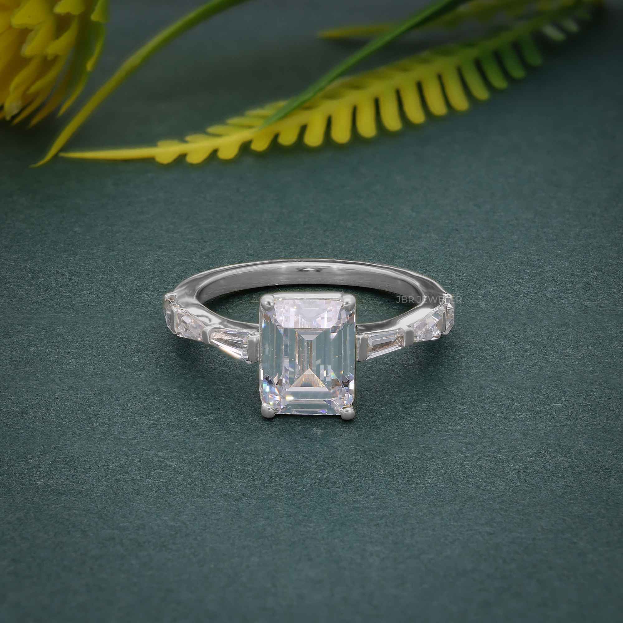 Emerald Lab Grown Diamond Engagement Ring with Side Stone Baguette - JBR Jeweler