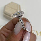 14k Gold Pear Cut 4.30 CT Lab Created Diamond Halo Proposal Engagement Ring, Baguette Band Ring - JBR Jeweler