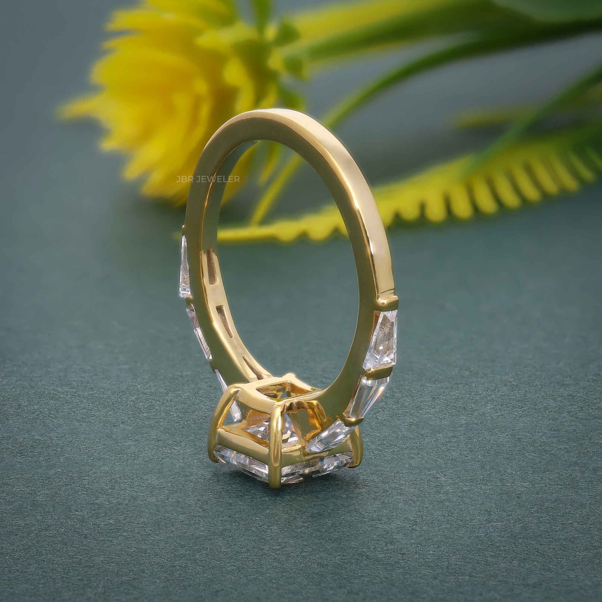 Princess Cut Moissanite Engagement Ring with Side Stone Baguette - JBR Jeweler