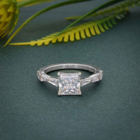 Princess Lab Grown Diamond Engagement Ring with Side Stone Baguette