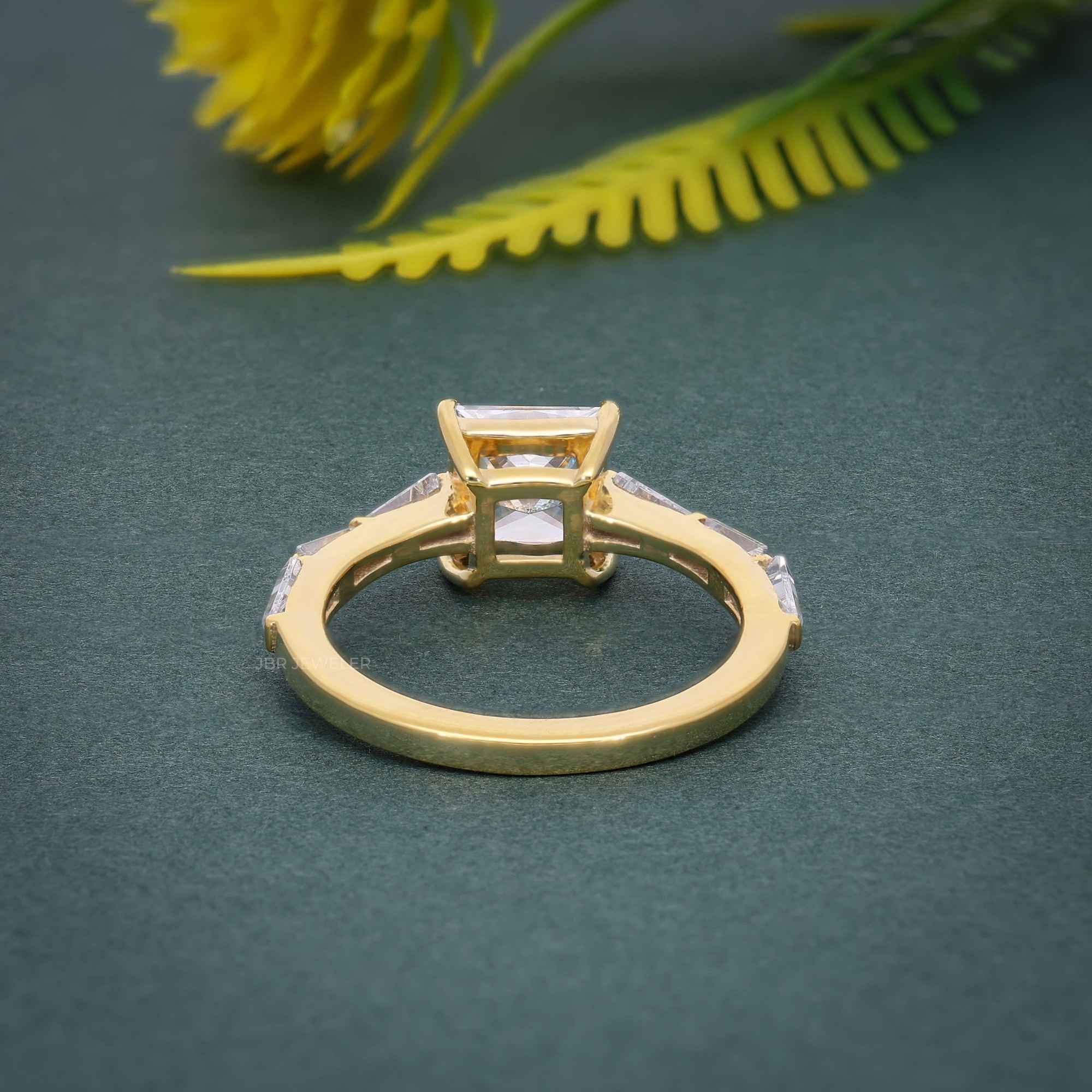 Princess Cut Moissanite Engagement Ring with Side Stone Baguette - JBR Jeweler