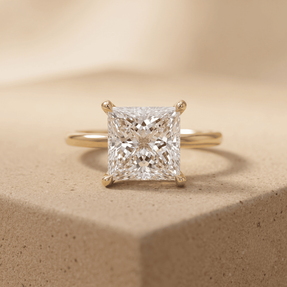 Solitaire princess cut engagement ring side profile