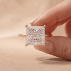 Lab grown diamond princess cut ring on model hand