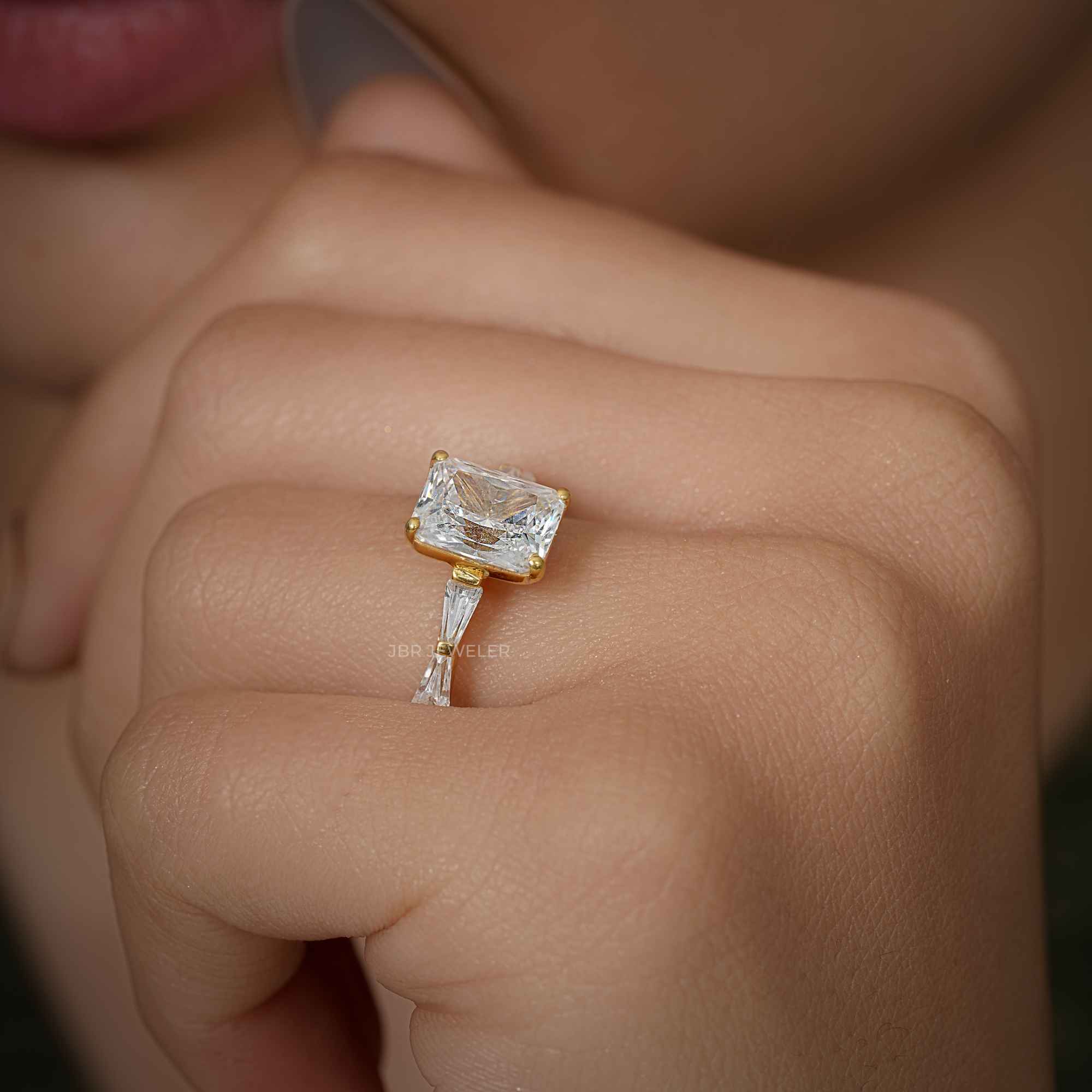 Radiant Lab Grown Diamond Engagement Ring with Side Stone Baguette - JBR Jeweler