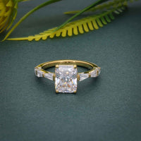 Radiant Cut Moissanite Engagement Ring with Side Stone Baguette