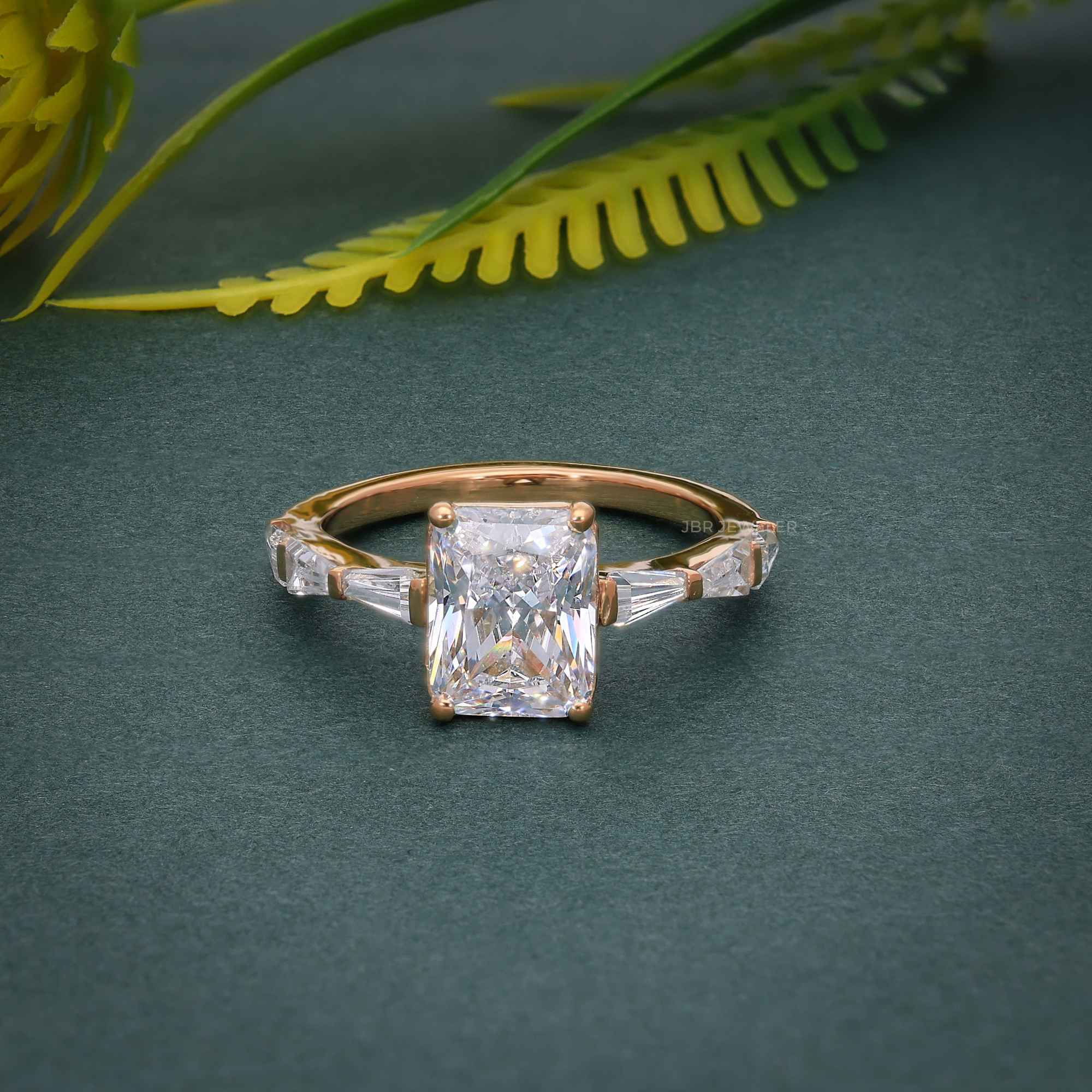 Radiant Cut Moissanite Engagement Ring with Side Stone Baguette - JBR Jeweler