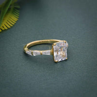 Radiant Lab Grown Diamond Engagement Ring with Side Stone Baguette