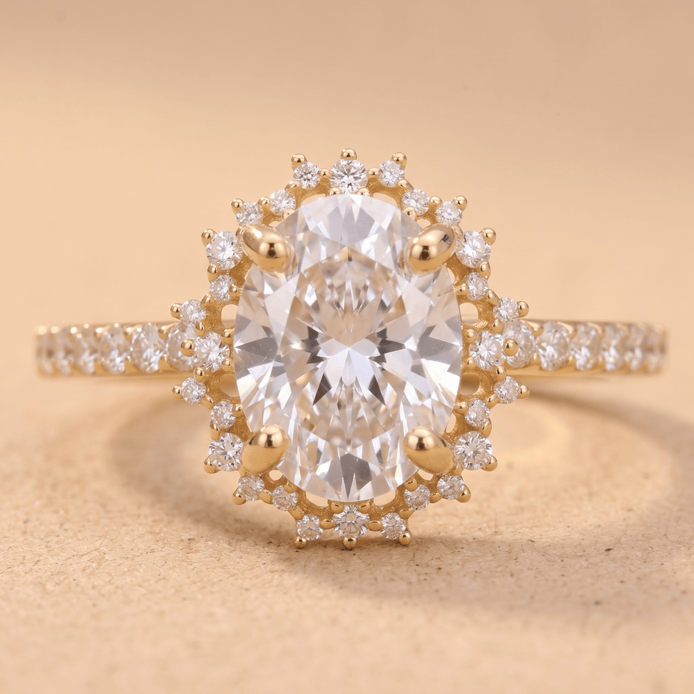 Lab-grown diamond halo ring front view