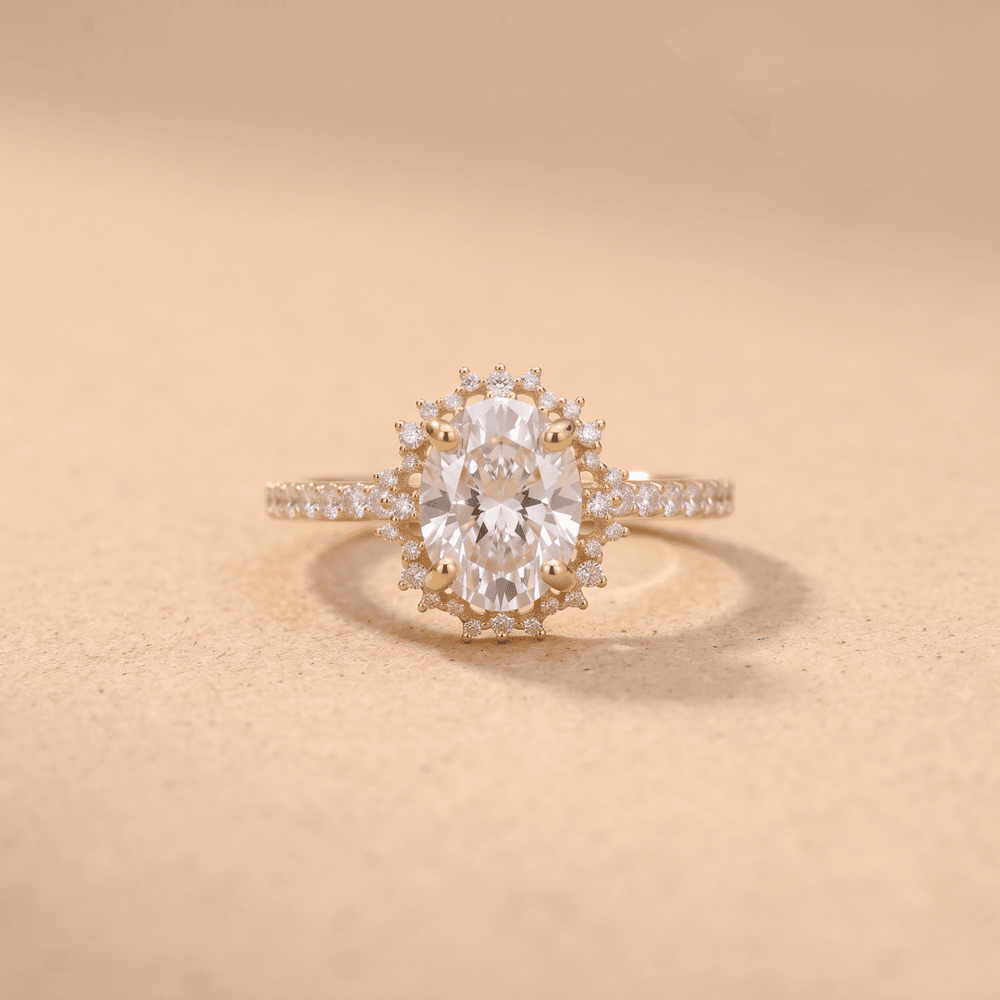 Lab-grown diamond halo ring front view