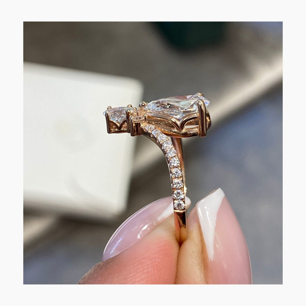 14k Gold UNIQUE 2.71 Carat Lab Diamond Pear Cut Pave Set Engagement Ring - JBR Jeweler