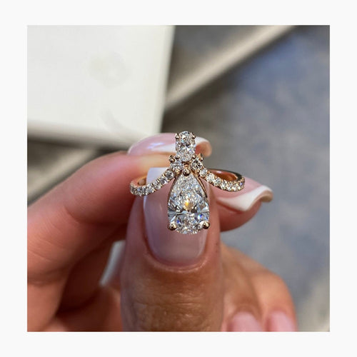 14k Gold UNIQUE 2.71 Carat Lab Diamond Pear Cut Pave Set Engagement Ring - JBR Jeweler
