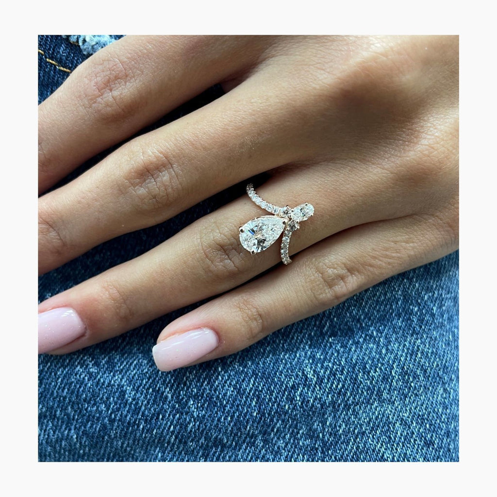 14k Gold UNIQUE 2.71 Carat Lab Diamond Pear Cut Pave Set Engagement Ring - JBR Jeweler