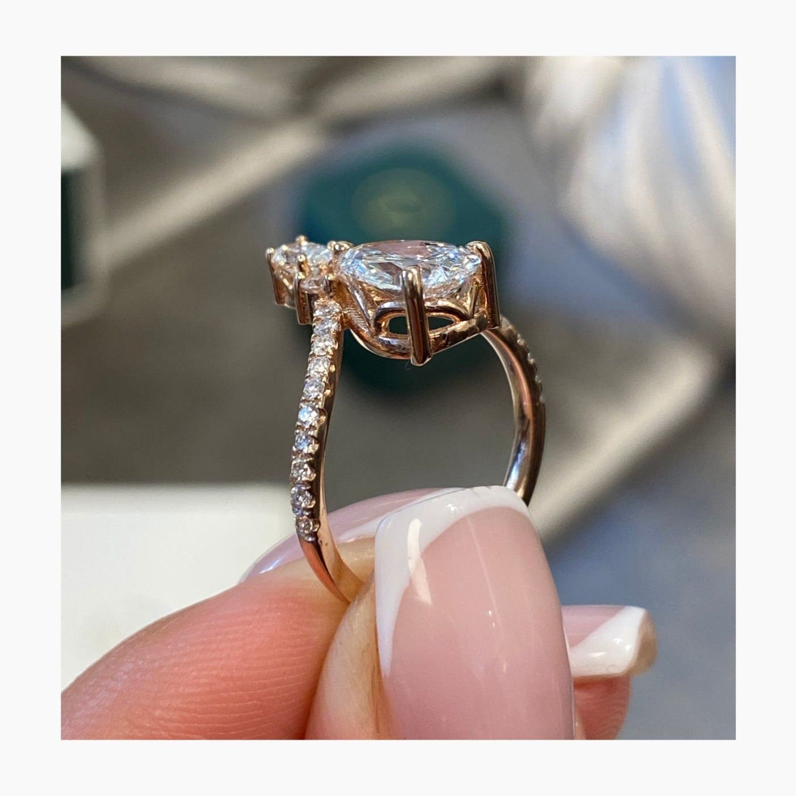 14k Gold UNIQUE 2.71 Carat Lab Diamond Pear Cut Pave Set Engagement Ring - JBR Jeweler