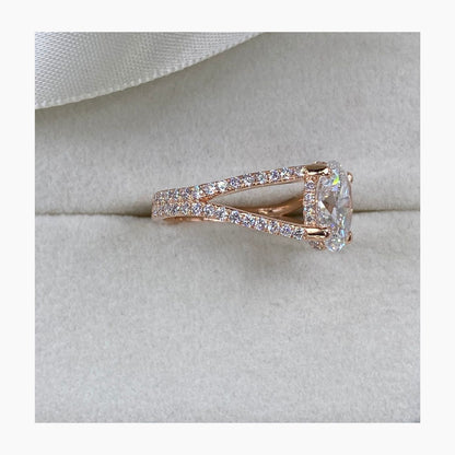 14k Rose Gold 2.55 Oval Cut Lab Diamond Split Shank Promise Engagement Ring