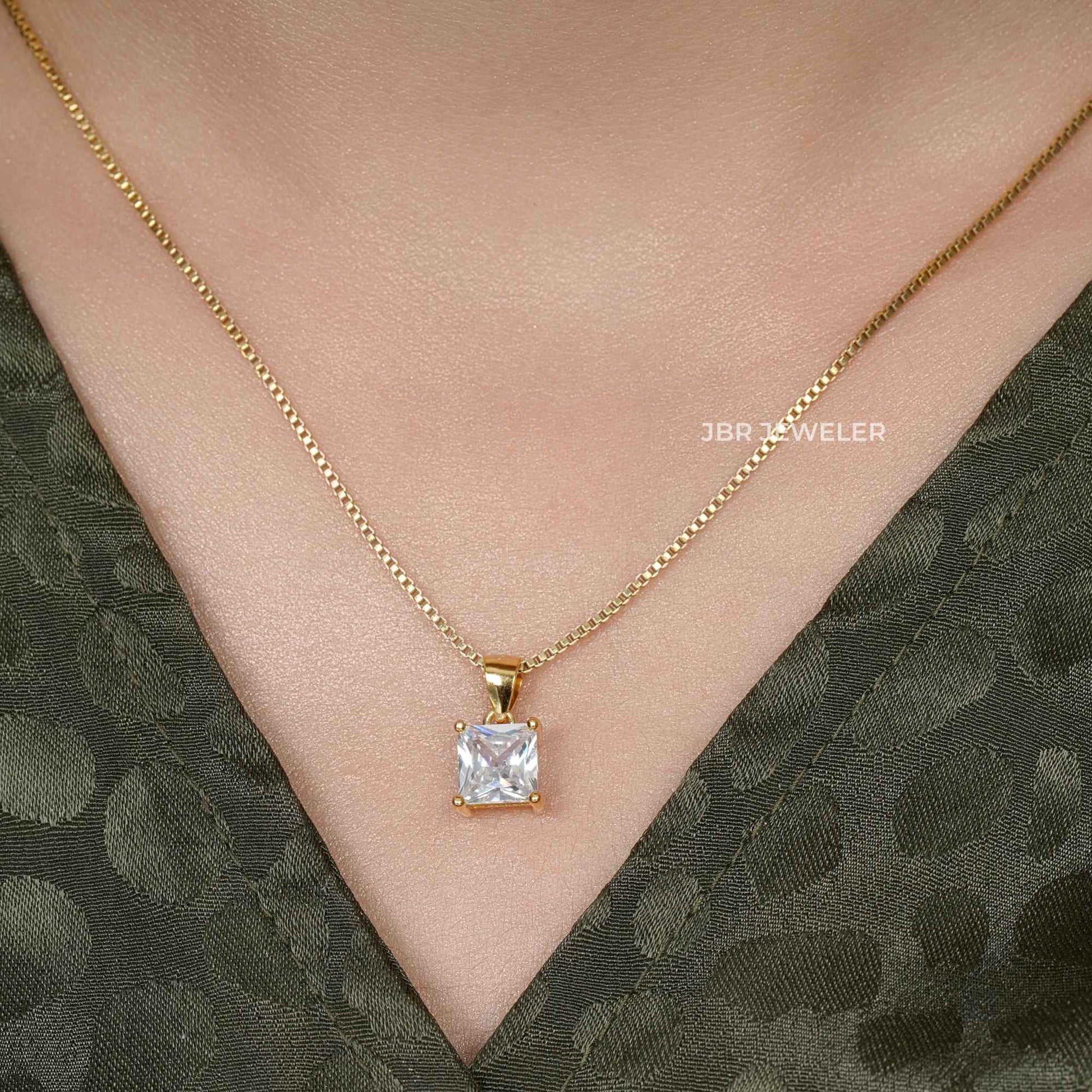 14k Solid Gold Princess Cut 1 Carat Lab Grown Diamond Pendant for Women, Solid Gold Necklace, Perfect Gift for Wife