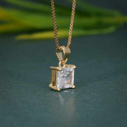 14k Solid Gold Princess Cut 1 Carat Lab Grown Diamond Pendant for Women, Solid Gold Necklace, Perfect Gift for Wife